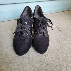 Black Lace-up Suede Booties